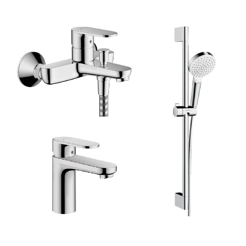Комплект смесителей для ванны Hansgrohe Vernis хром с лейкой d100 мм со шлангом 1600 мм со стойкой 650 мм (10000001) - изображение 1