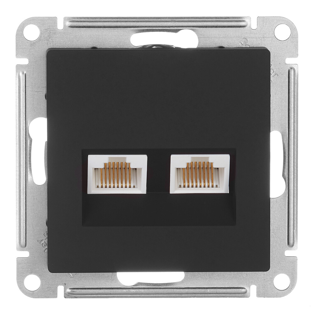 Розетка компьютерная Systeme Electric AtlasDesign встраиваемая карбон 2хRJ45 (ATN001085) - изображение 1