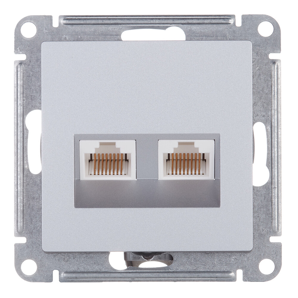 Розетка компьютерная Systeme Electric AtlasDesign встраиваемая алюминий 2хRJ45 (ATN000385) - изображение 1