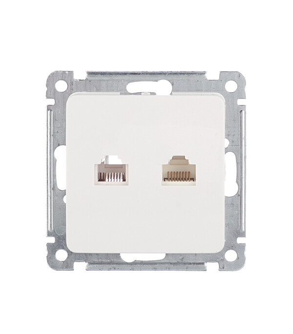Розетка компьютерная/ телефонная Hegel Master встраиваемая белая RJ11/ RJ45 (РСКТ-440) - изображение 1