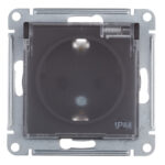 Розетка Systeme Electric AtlasDesign Aqua встраиваемая карбон со шторками с крышкой (ATN441046)