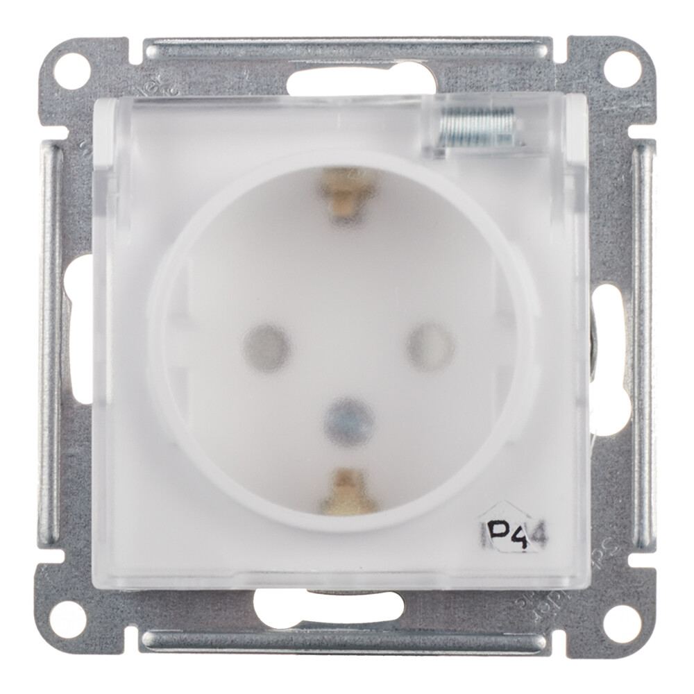 Розетка Systeme Electric AtlasDesign Aqua встраиваемая белая со шторками с крышкой (ATN440146) - изображение 1