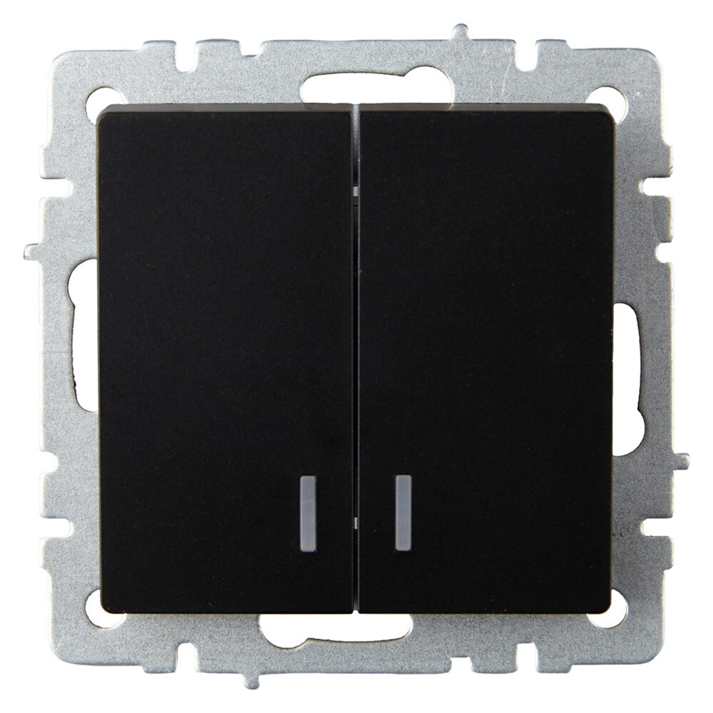 Выключатель IEK Brite ВС10-2-1-БрЧ двухклавишный встраиваемый черный (BR-V20-1-10-K02) - изображение 1