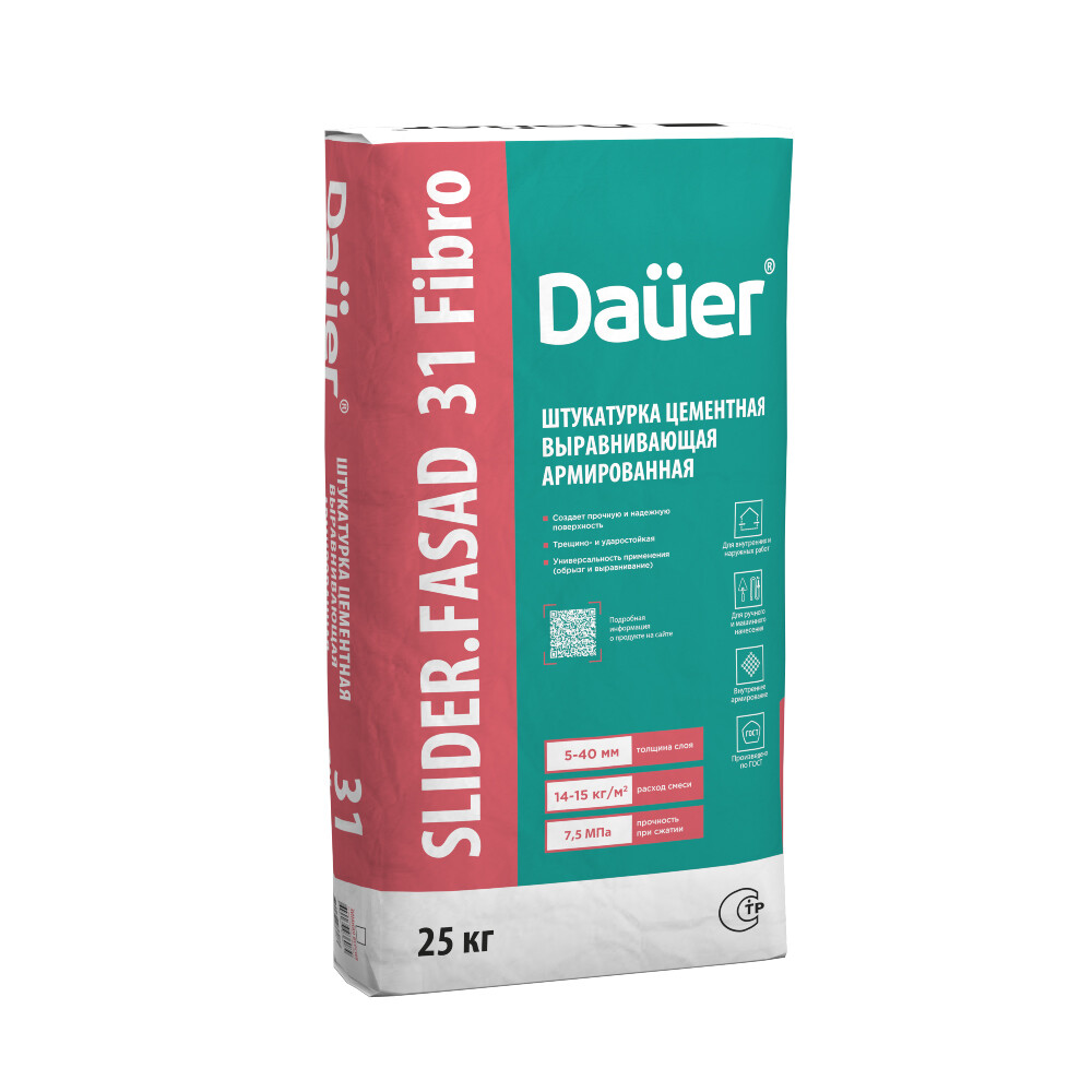 Штукатурка цементная Dauer Slider Fasad 31 Fibro армированная 25 кг - изображение 1