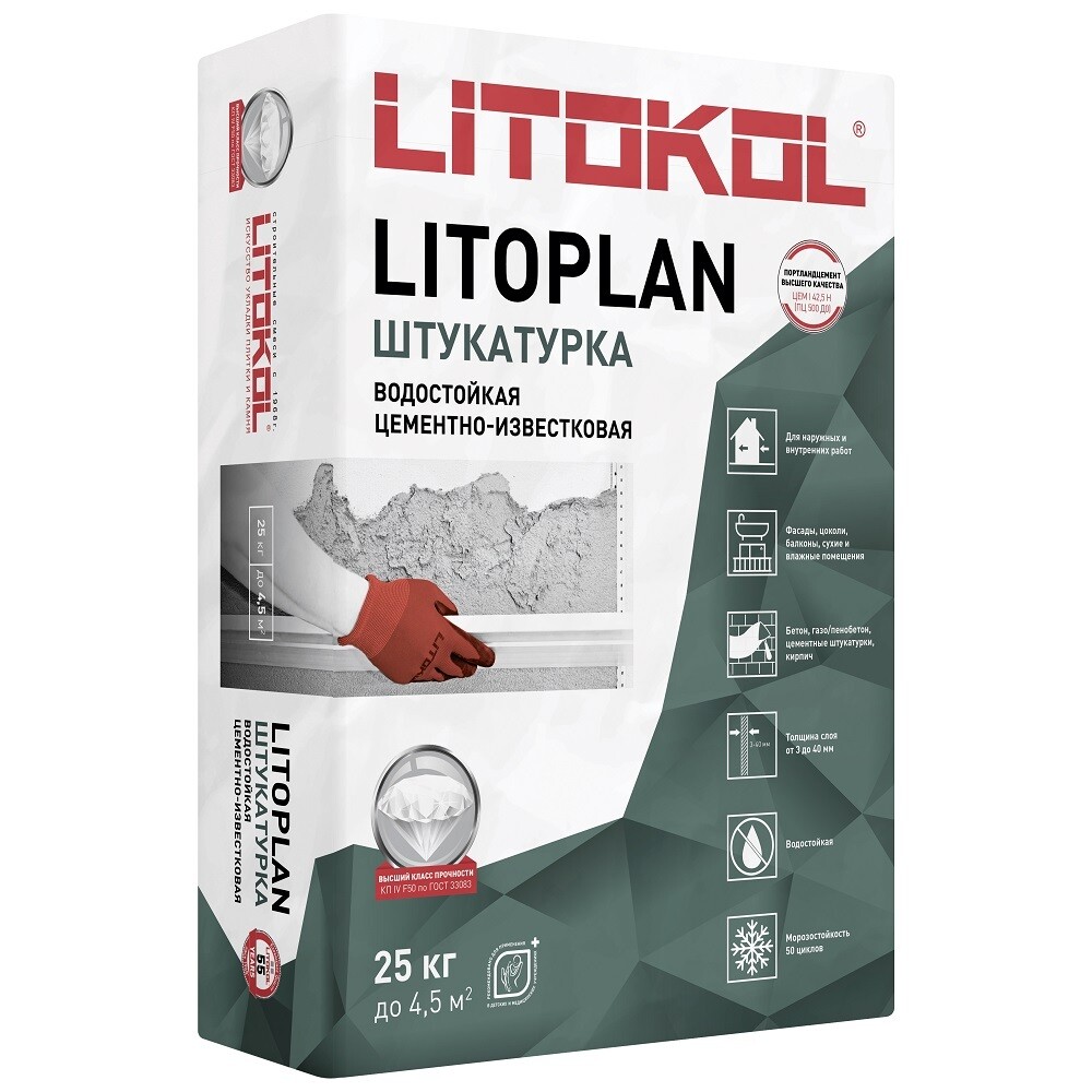 Штукатурка цементная Litokol Litoplan универсальная 25 кг - изображение 1