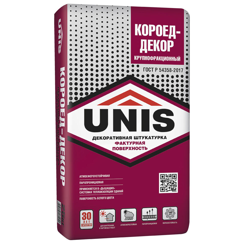 Штукатурка декоративная Unis Короед-Декор 3 мм белая 25 кг - изображение 1