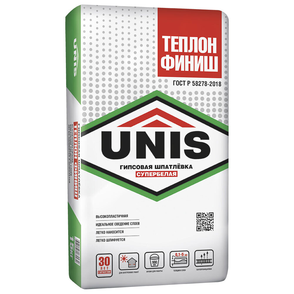 Шпаклевка гипсовая Unis Теплон Финиш финишная белая 15 кг - изображение 1