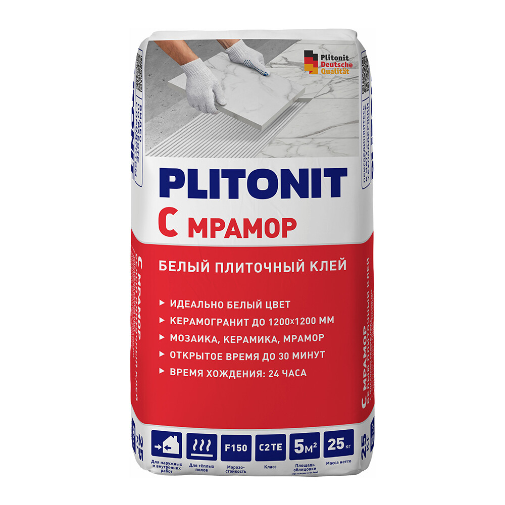 Клей для плитки/ керамогранита/ мозаики/ камня Plitonit С Мрамор белый класс C2 TE 25 кг - изображение 1