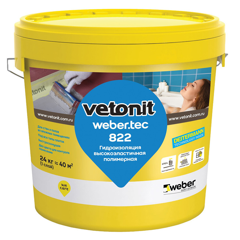 Гидроизоляция акриловая Vetonit Weber.tec 822 розовая 24 кг - изображение 1